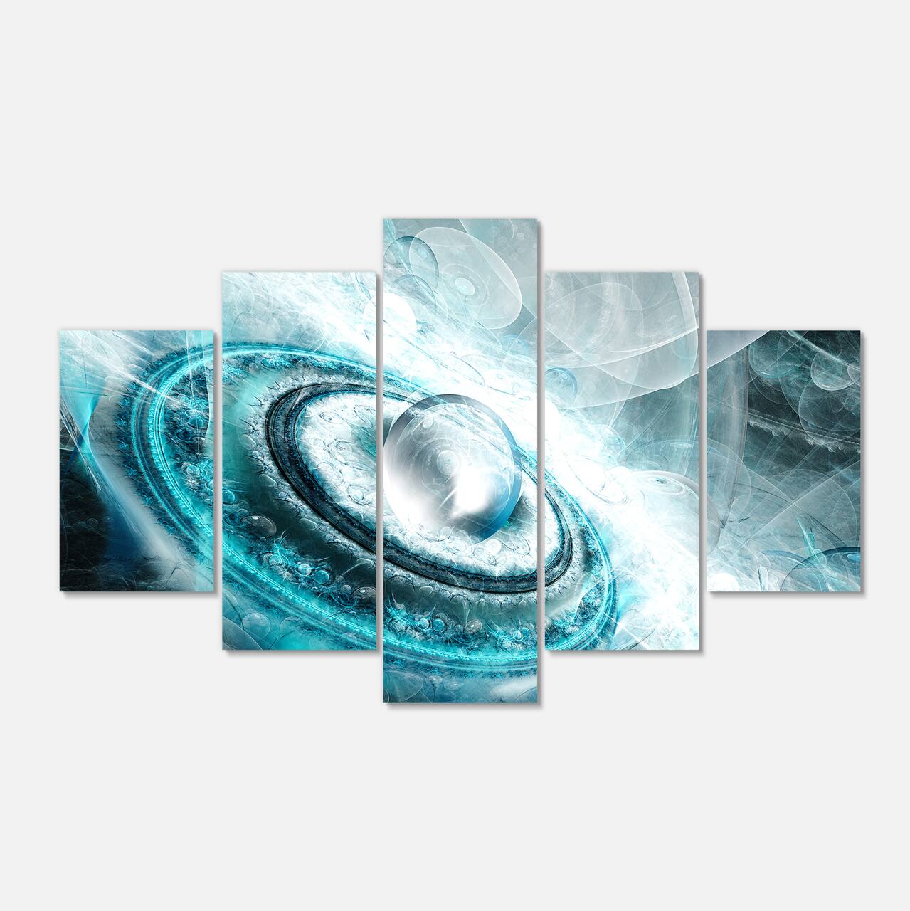 Designart - Blue Fractal Flying Saucer - Large Floral Canvas Art Print